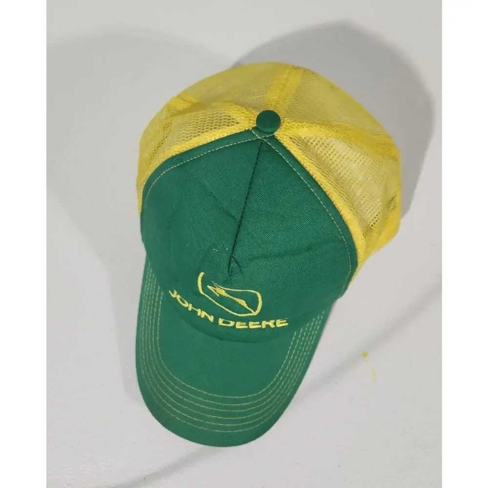 Vintage John Deere Hat Cap Mens Snapback Yellow Green Adjustable Tractor Mower